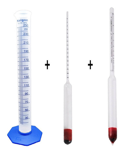 Densimetro 3 Escalas Cerveja + Alcoometro Cachaça + Proveta