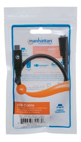 Cable De Extensión Usb Manhattan Tipo C 50cm Negro 3552 /vc