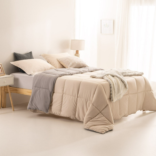 Plumón Quilt 2 Plazas Arredo Reversible Colores Lisos