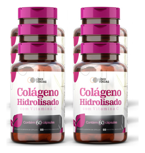 Colágeno Hidrolisado C/ Vitamina C - 60 Cáps Kit Com 6 Potes