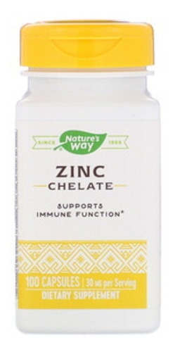 Zinc Chelate 100 Capsulas 30 Mg Salud Inmune