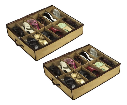 Imagen 1 de 8 de Zapatera Funda Bajo Cama Organizador Zapatos 2 Pack 24 Pares