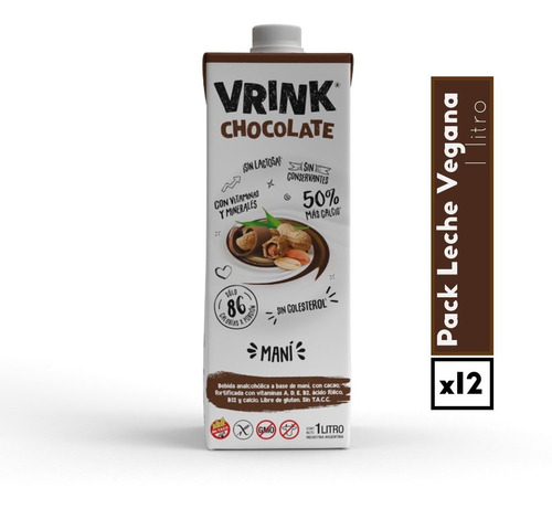 Vrink Leche De Mani Con Chocolate 1lt Vegana S/tacc Pack X12
