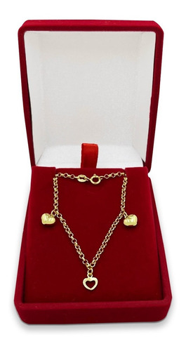 Pulseira Portuguesa Em Ouro 18k Com Berloques Corações Comprimento 19 Cm Cor Amarelo