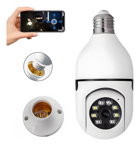 Cámara Seguridad Wifi 360° Visión Nocturna Alarma E27 Blanco