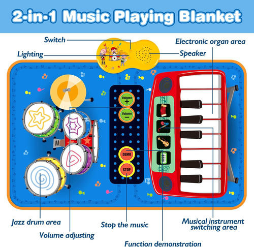 Alfombra Musical Portátil Para Bebés, Piano Y Batería