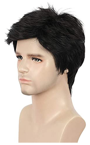 Karlery Adult Hombres Short Straight Negro Wig Con N1v8x