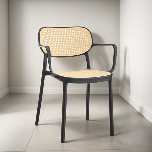 Set De 4 Sillas Plástico Comedor Moderna Cassias Christian+ Liso Negro Beige