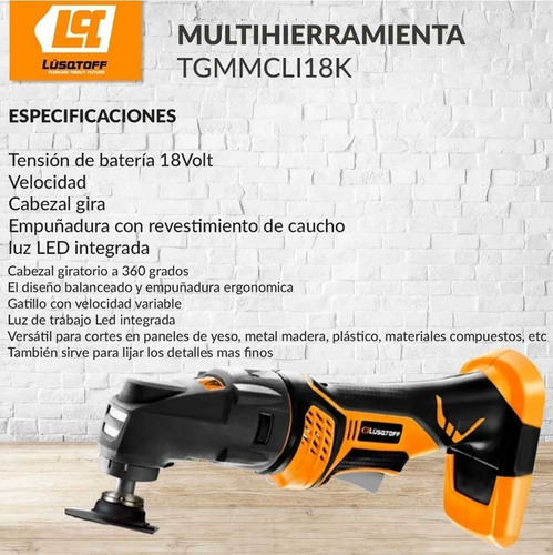 Imagen 2 de 3 de Multiherramienta Lusqtoff Cortes Lija 18v Powerlink Sin Bate