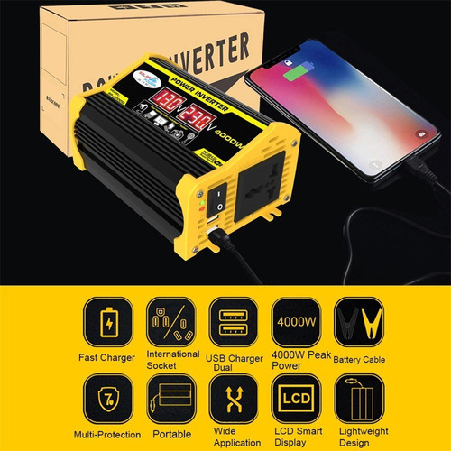 Inversor De Corriente For Auto, Portátil, 4000w, 12v A 110v