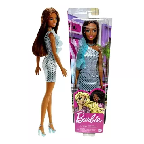 Boneca Barbie Vestido Glitter Morena T7580 - Original Mattel