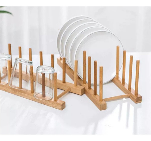 Kit 3 Escorredor Organizador Suporte Bambu Porta 6 Pratos