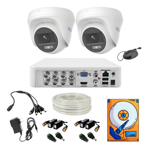 Kit 8ch 2 1080 Hilook Colorvu Domo Audio 50mts Utp 1tb