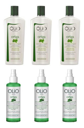 Olio Ortiga Anti Caida Shampoo 420ml + Loción 110ml X3