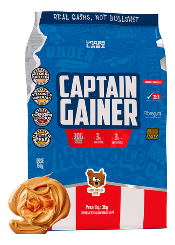 Massa Hipercalórico Captain Gainer 3kg Under Labz Sabor Doce De Leite