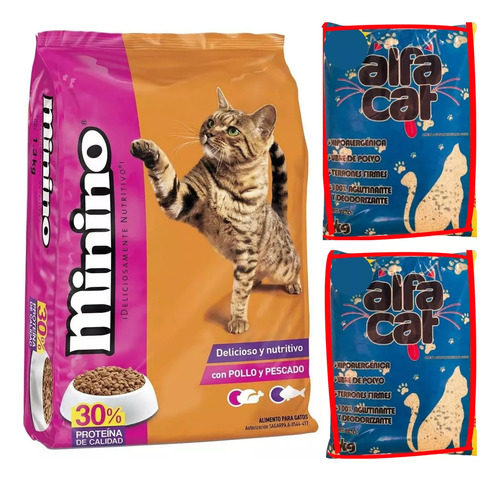 Alimento Minino De 15 Kg + 12 Kg De Arena Alfa Cat