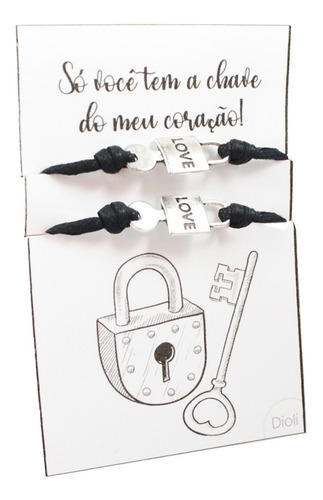 Kit Pulseiras Casal Love Chave Cadeado Present Dia Namorados