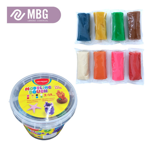 Imagen 2 de 5 de Kit Masa Plastilina Pote X8 Colores + 10 Moldes Herramientas
