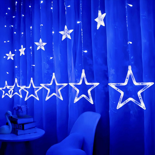 Pisca Pisca Cascata 138 Led Estrelas Natal Conector M/f Luzes Azul 220v