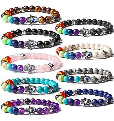 Brazalete Mal De Ojo Hamsa 7 Chakra Piedra Lav