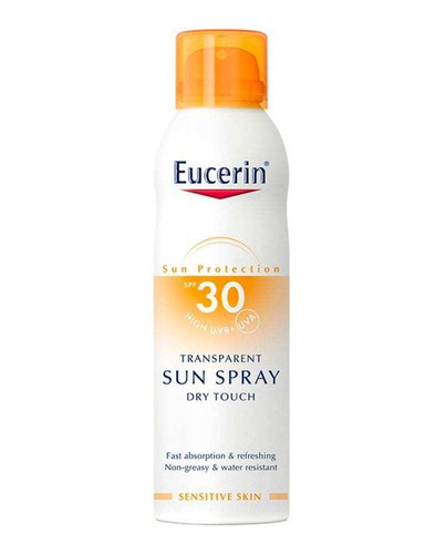 Protector solar Eucerin Sensitive Protect Sin tono FPS 30 Toque Seco en spray 1 unidad de 200 mL