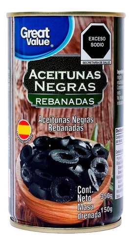 Nuevo 4 Pza Aceitunas Negras Great Value Rebanadas 350 G