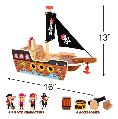Juego De Pirata En Madera Para Niños De 3- Con Barco