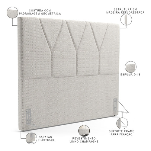 Cabeceira Cama Box Casal 140cm Aura Linho Champanhe Cor Creme