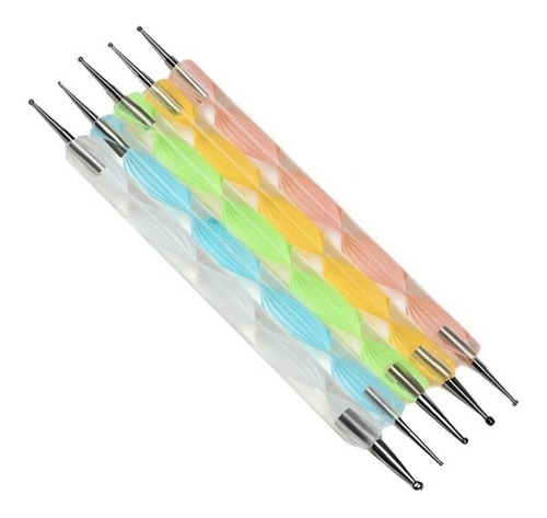 Set X 5 Pinceles Dotting Decoración De Uñas Puntero Nail Art