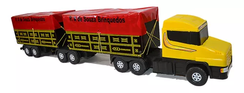 Caminhao de Brinquedo grande infantil em mdf Boiadeiro Bitrem 09 eixos