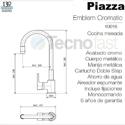 Combo Bacha + Griferia Piazza Emblem Colores Monocomando