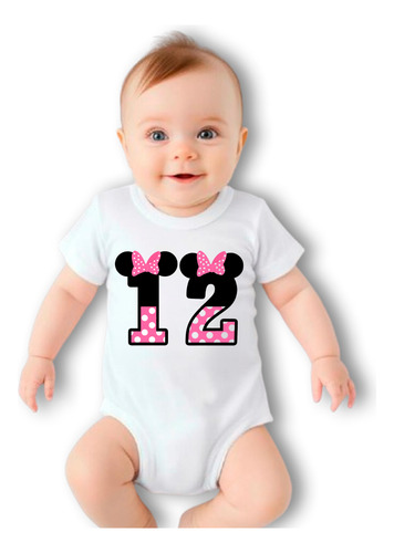 Pañalero Personalizado Con Numero Minnie Mouse Blanco 9 M Numero 12 Minnie Mouse