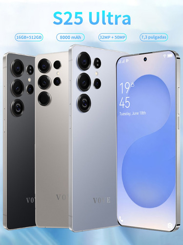 Celulares Y Smartphones Vove Marca S25 Ultra 6.8 Pulgadas Alta Definición Reconocimiento De Huellas Dactilares De Pantalla Doble Tarjeta 5g 16+512gb Negro
