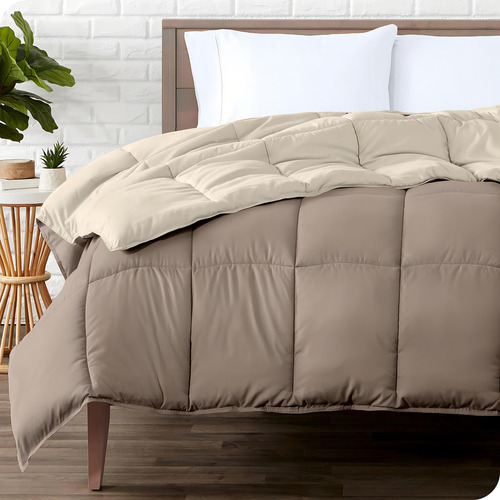 Bare Home - Edredón De Plumón De Ganso Sintético Ultrasuave Color Taupe Y Arena Diseño De La Tela Reversible