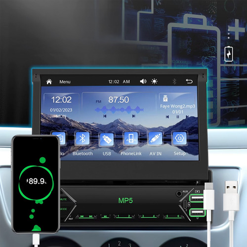 Stereo Pantalla Retractil 7 Pulgadas 1 Din Carplay 2gb 64gb Negro