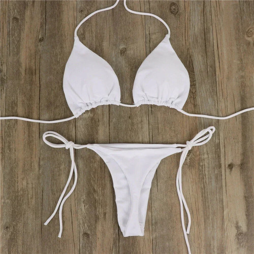 Conjunto De Bikini Tipo Tanga Con Lazo Lateral Para Mujer, E