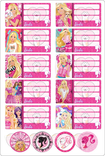 Etiqueta Escolar Papel Personalizadas X10 + 4stickers Barbie