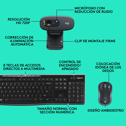 Logitech Combo Webcam C270 + Kit Teclado Y Mouse Mk270