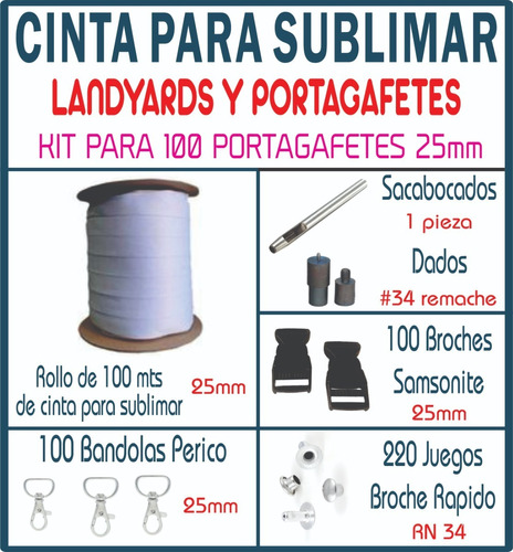 Kit Para 100 Lanyards Para Sublimar De 25 Mm (incluye Dados)