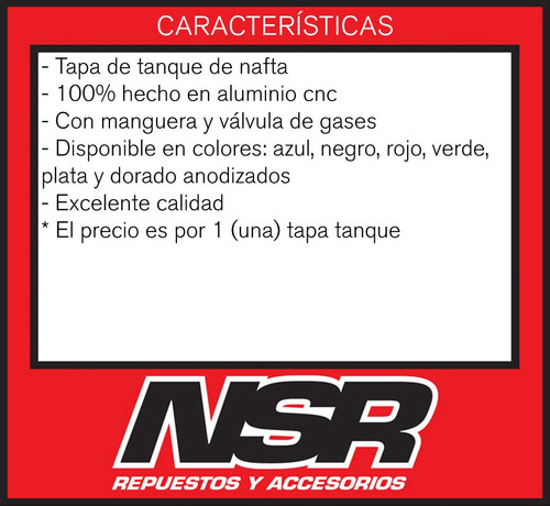 Tapa Tanque Nafta Universal Yamaha Honda Kawasaki Suzuki Nsr