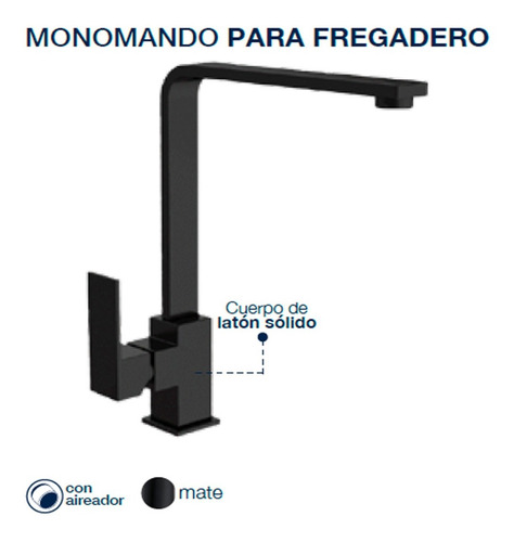 Monomando Fregadero O Tarja Cocina Negro Mate Latón Solido