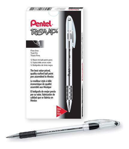 Pentel R.s.v.p Boligrafo Trazo Punta Fina Tinta Negra Caja