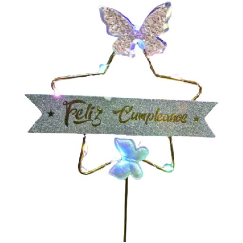 Topper Metal Mariposas Con Luz Por Unidad Cotillon Fiesta