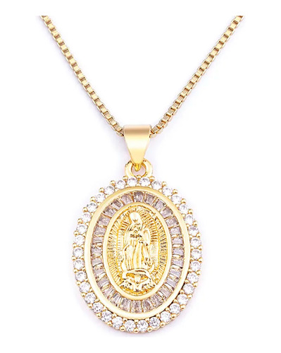 Medalla La Virgen María Hombre Mujer Chapa Oro Con Zirconia 