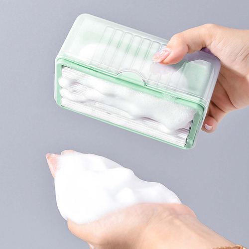 Jabonera Espumosa Para Frotar A Mano Con Tapa, Caja De Verde