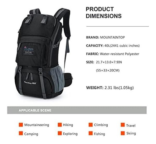 Mountaintop Mochila De Senderismo De 40 Litros Para Mujeres
