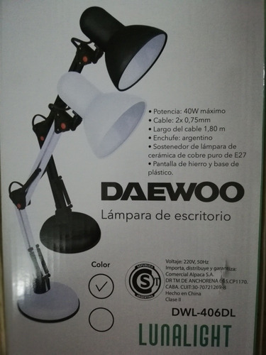 Lámpara Velador Escritorio Daewoo Metal Dwl-406dl Pack X 2
