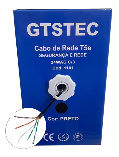 Imagem 2 de 5 de Cabo De Rede Internet Cftv Cat5e 305 Metros Preto Gtstec