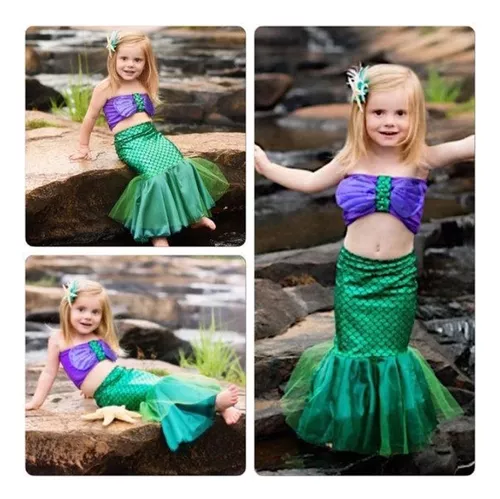 Fantasia de sereia para meninas, vestido infantil de ariel, conjunto