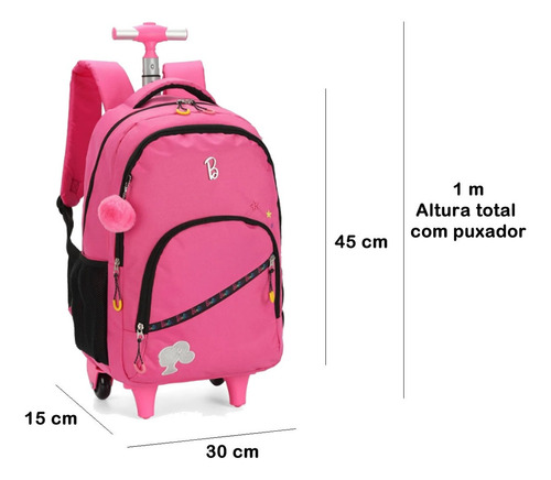 Mochila Escolar Infantil/juvenil De Rodinhas Barbie Rosa Desenho do tecido Liso